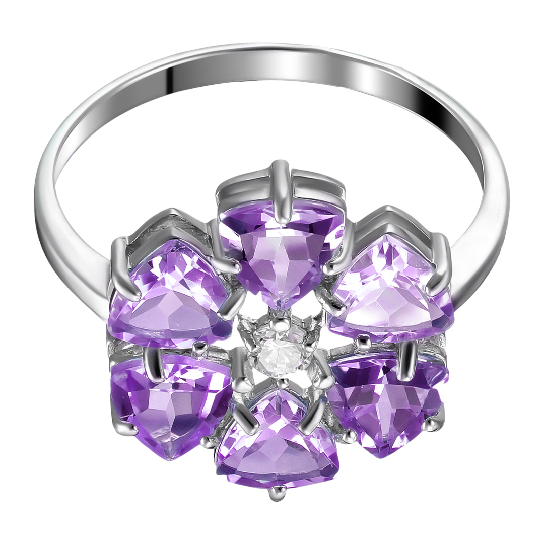 Серебряное кольцо с аметистами "Цветок"