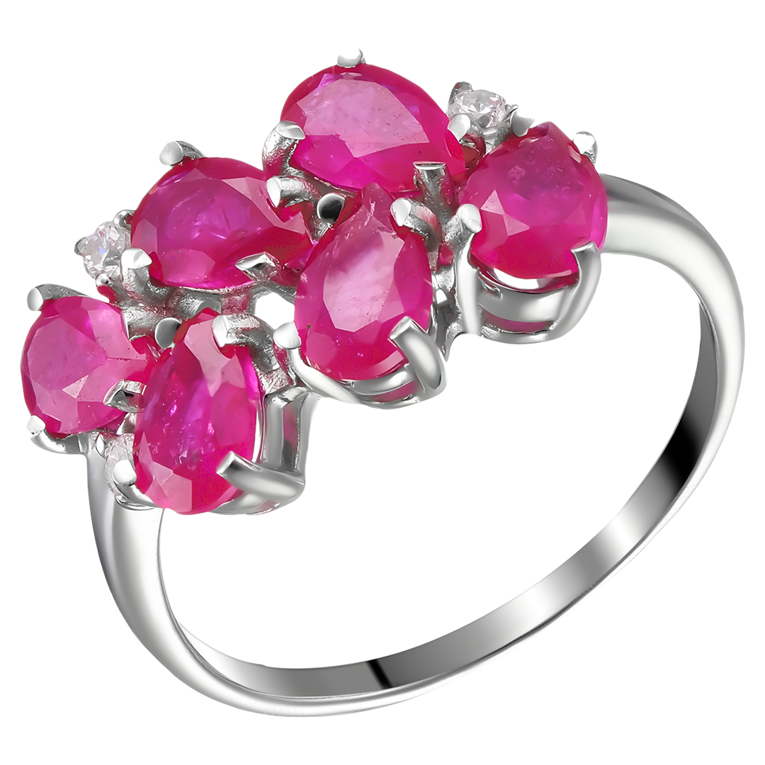 Серебряное кольцо 925 пробы; вставки 6 Рубин 2,91 F/2; 3 Фианит бесцв.;
