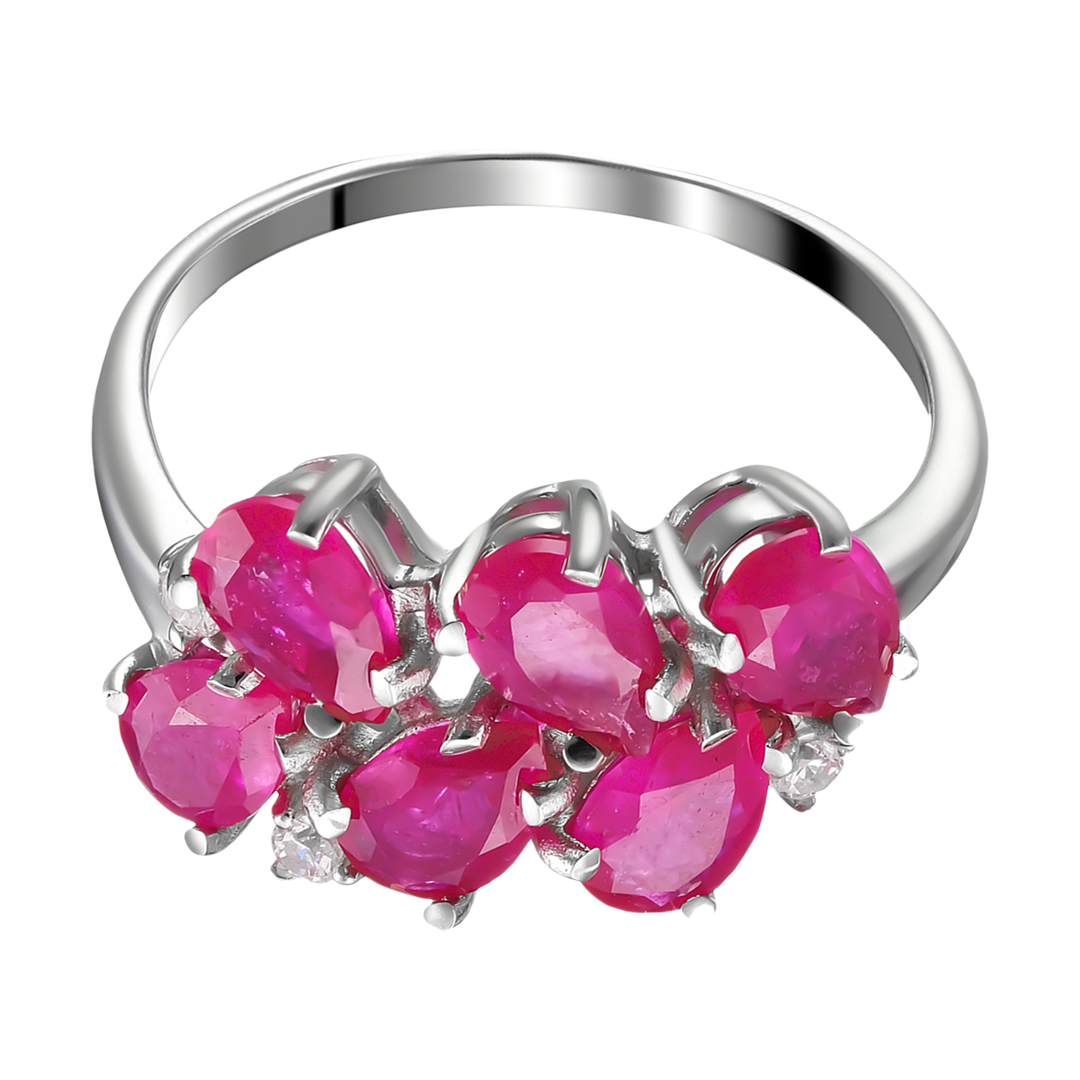 Серебряное кольцо 925 пробы; вставки 6 Рубин 2,91 F/2; 3 Фианит бесцв.;