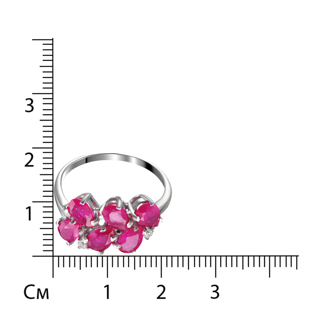 Серебряное кольцо 925 пробы; вставки 6 Рубин 2,91 F/2; 3 Фианит бесцв.;
