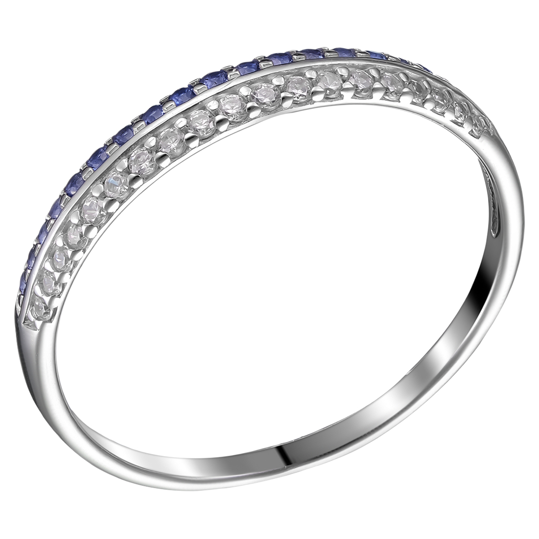 Серебряное кольцо 925 пробы; вставки Россыпь Фианит (синий, бесцв.);