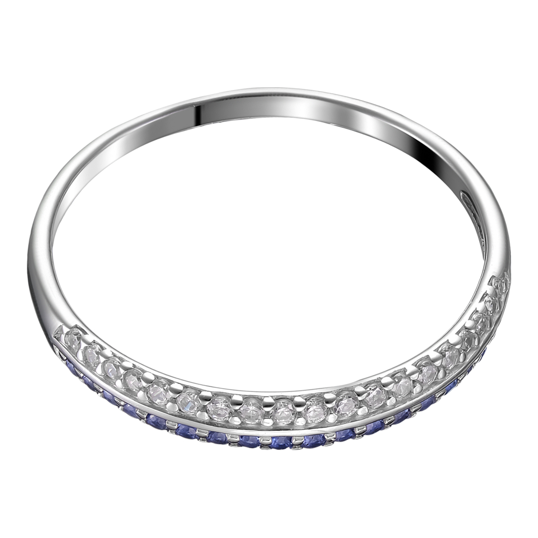 Серебряное кольцо 925 пробы; вставки Россыпь Фианит (синий, бесцв.);