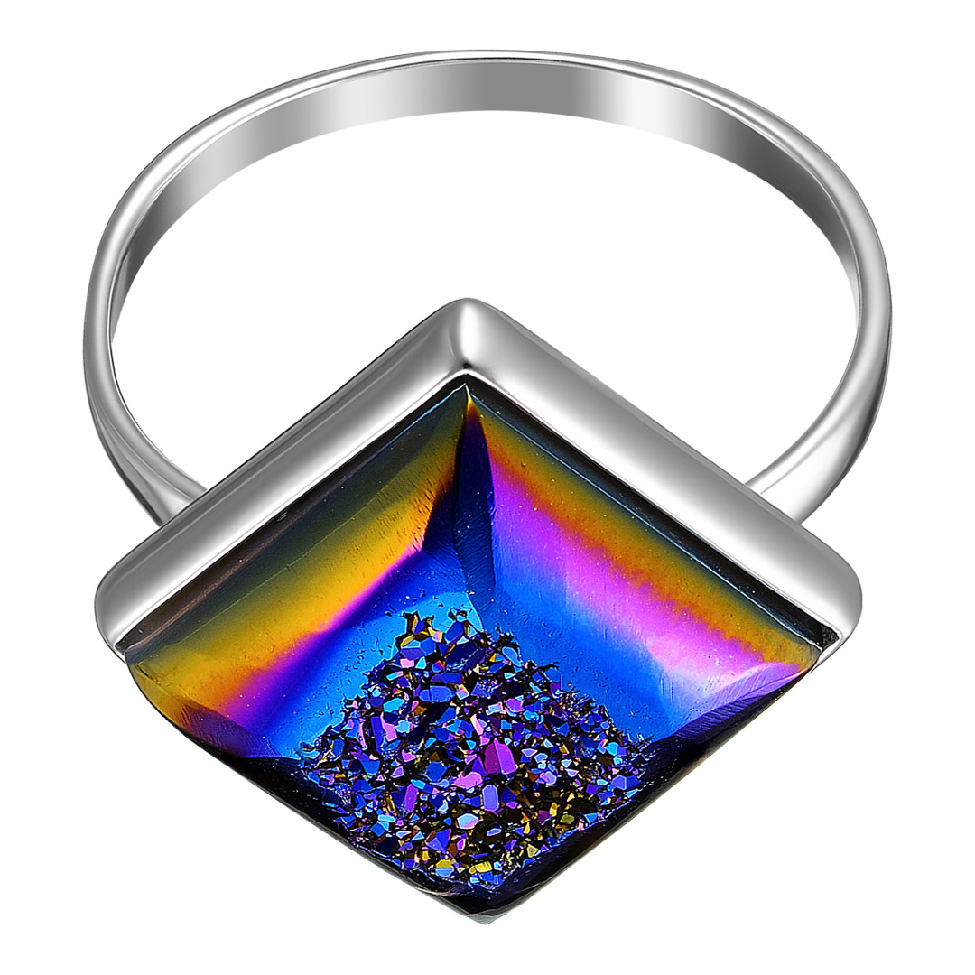Серебряное кольцо 925 пробы; вставки 1 Друза Агата синий;