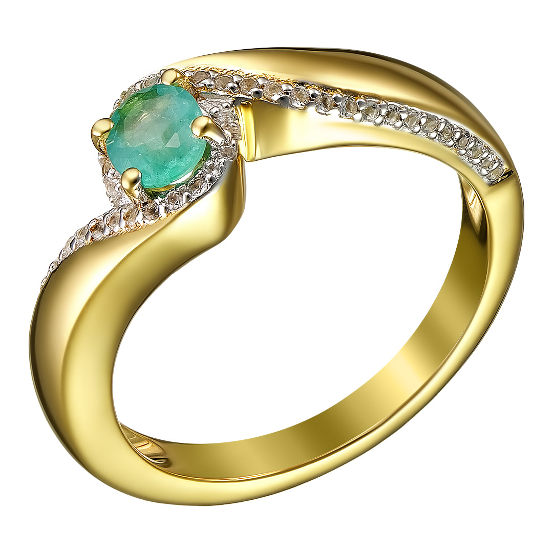 Серебряное кольцо 925 пробы; вставки 1 Изумруд (F) 0,36ct 4/Г3, овал 5х4; 46 Топаз белый 0,12ct;