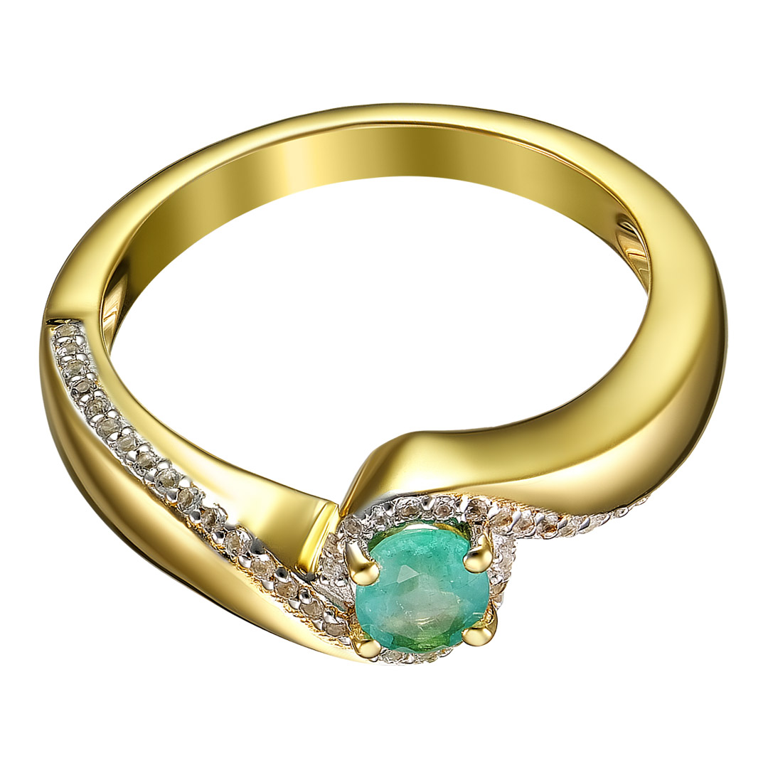 Серебряное кольцо 925 пробы; вставки 1 Изумруд (F) 0,36ct 4/Г3, овал 5х4; 46 Топаз белый 0,12ct;