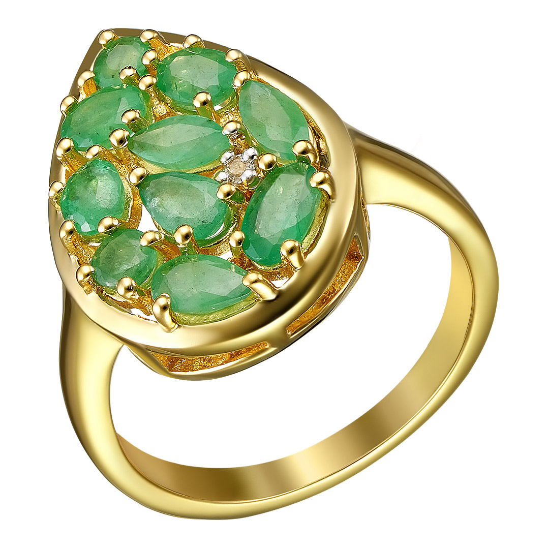 Серебряное кольцо 925 пробы; вставки 2Изумруд(F)0,17ct 4/Г3;3Изумруд(F)0,39ct 4/Г3;2Изумруд(F)0,20ct