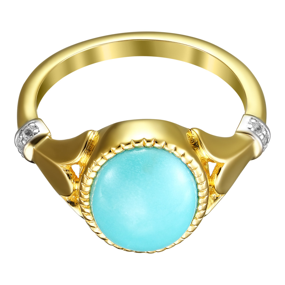 Серебряное кольцо 925 пробы; вставки 1 Бирюза 3,30 ct; 6 Топаз белый 0,06 ct;