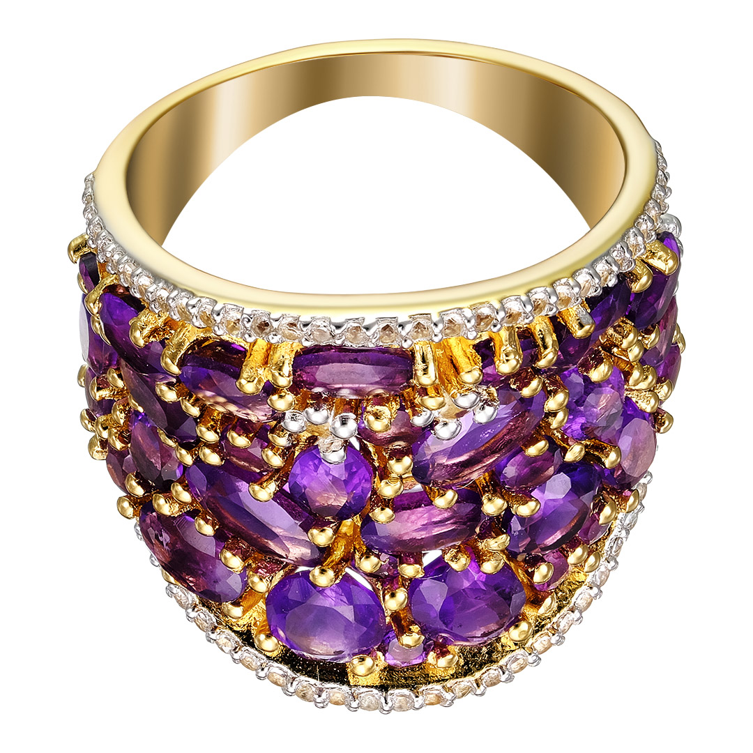 Серебряное кольцо 925 пробы; вставки 31 Аметист Африканский 3,26 ct; 69 Топаз белый 0,34 ct;