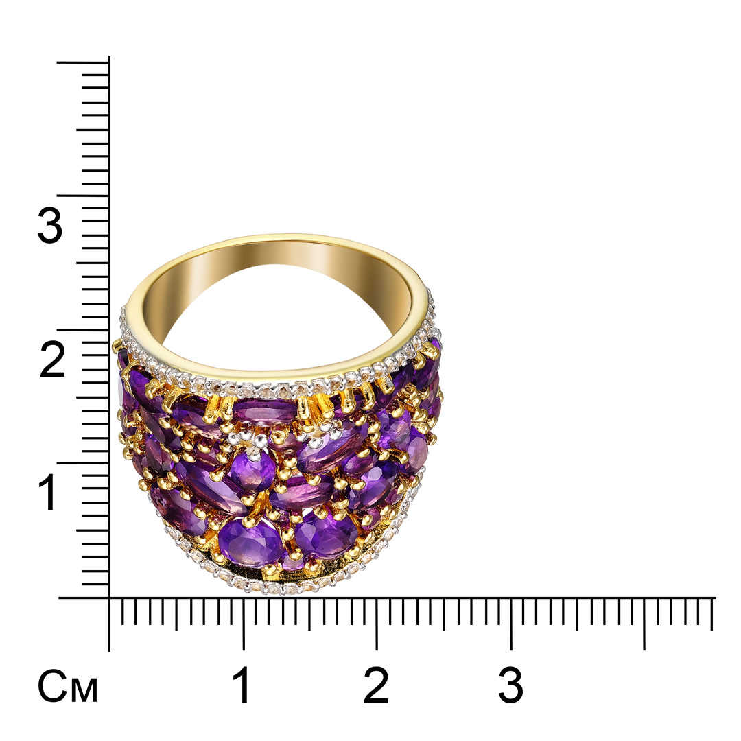 Серебряное кольцо 925 пробы; вставки 31 Аметист Африканский 3,26 ct; 69 Топаз белый 0,34 ct;