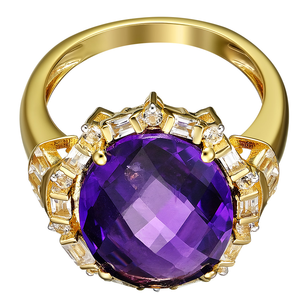 Серебряное кольцо 925 пробы; вставки 1 Аметист Африканский 7,47 ct; 26 Топаз белый 1,04 ct;