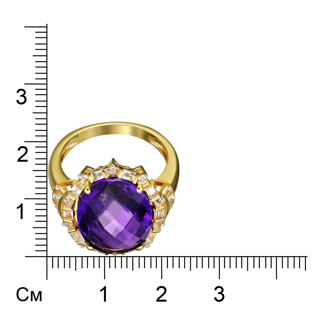 Серебряное кольцо 925 пробы; вставки 1 Аметист Африканский 7,47 ct; 26 Топаз белый 1,04 ct;