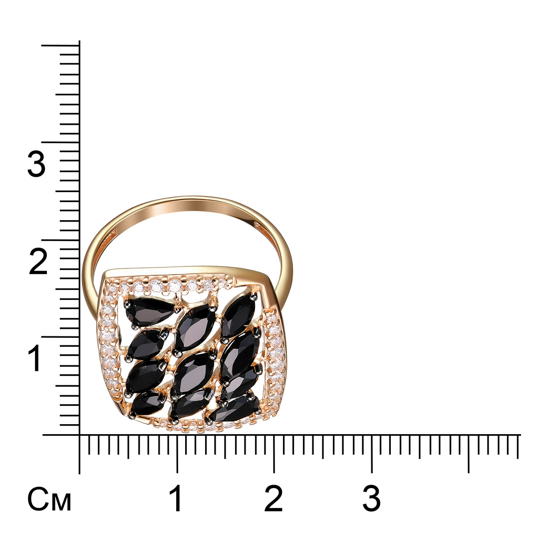 Серебряное кольцо 925 пробы; родий черн.; вставки 11 Шпинель черная; 34 Фианит бесцв.;