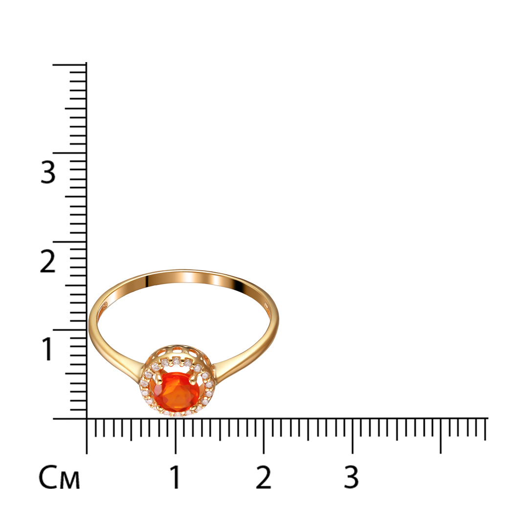 Серебряное кольцо 925 пробы; вставки 1 Опал Огненный; 18 Фианит бесцв.;