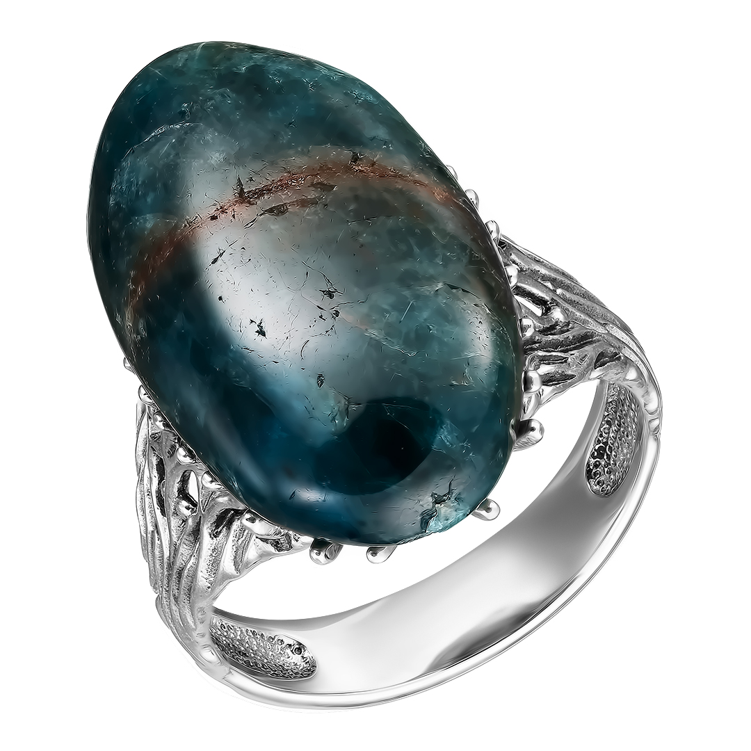 Серебряное кольцо 925 пробы; оксидирование; вставки 1 Апатит;