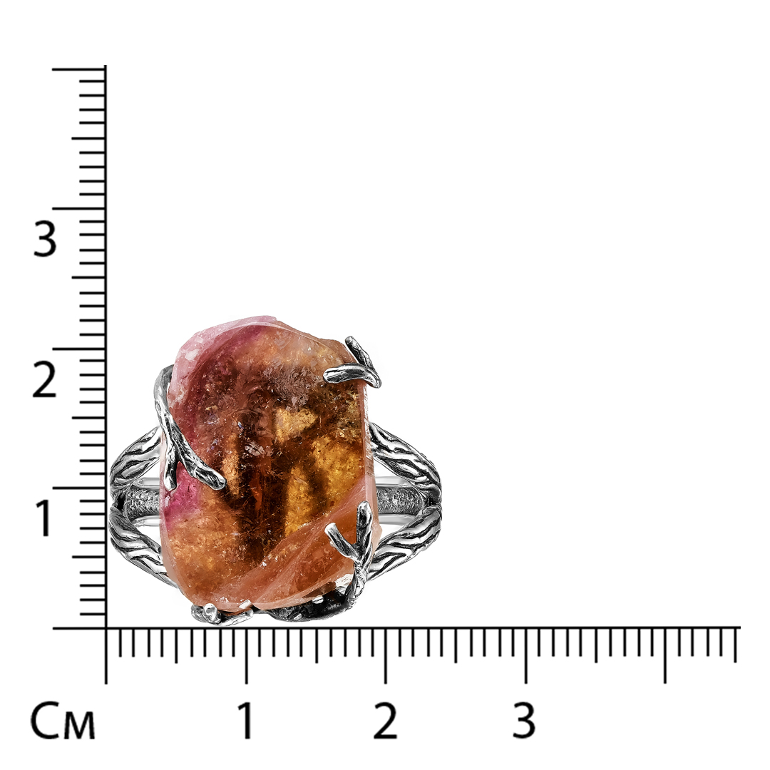Серебряное кольцо 925 пробы; оксидирование; вставки 1 Турмалин;