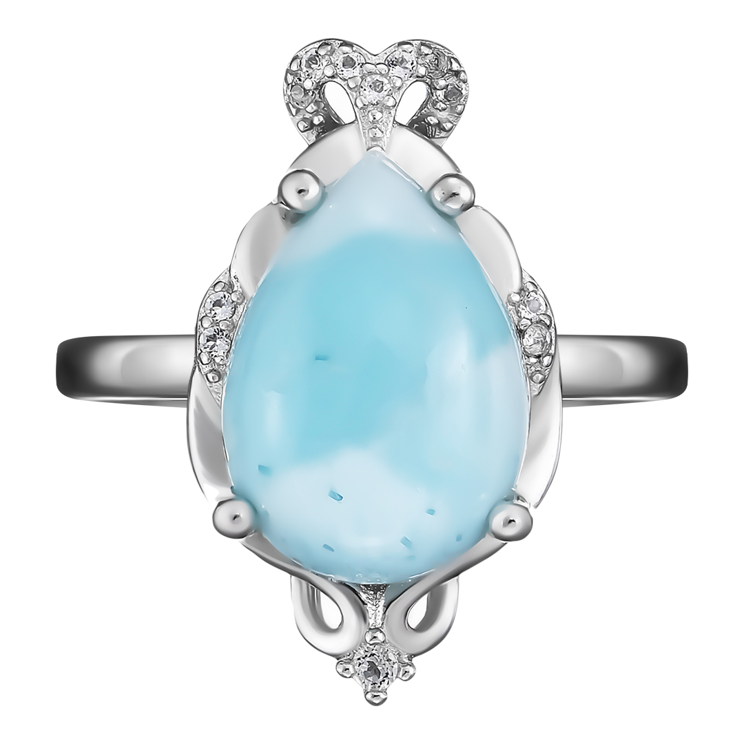 Серебряное кольцо 925 пробы; вставки 1 Ларимар 5,59 ct; 12 Топаз белый 0,09 ct;