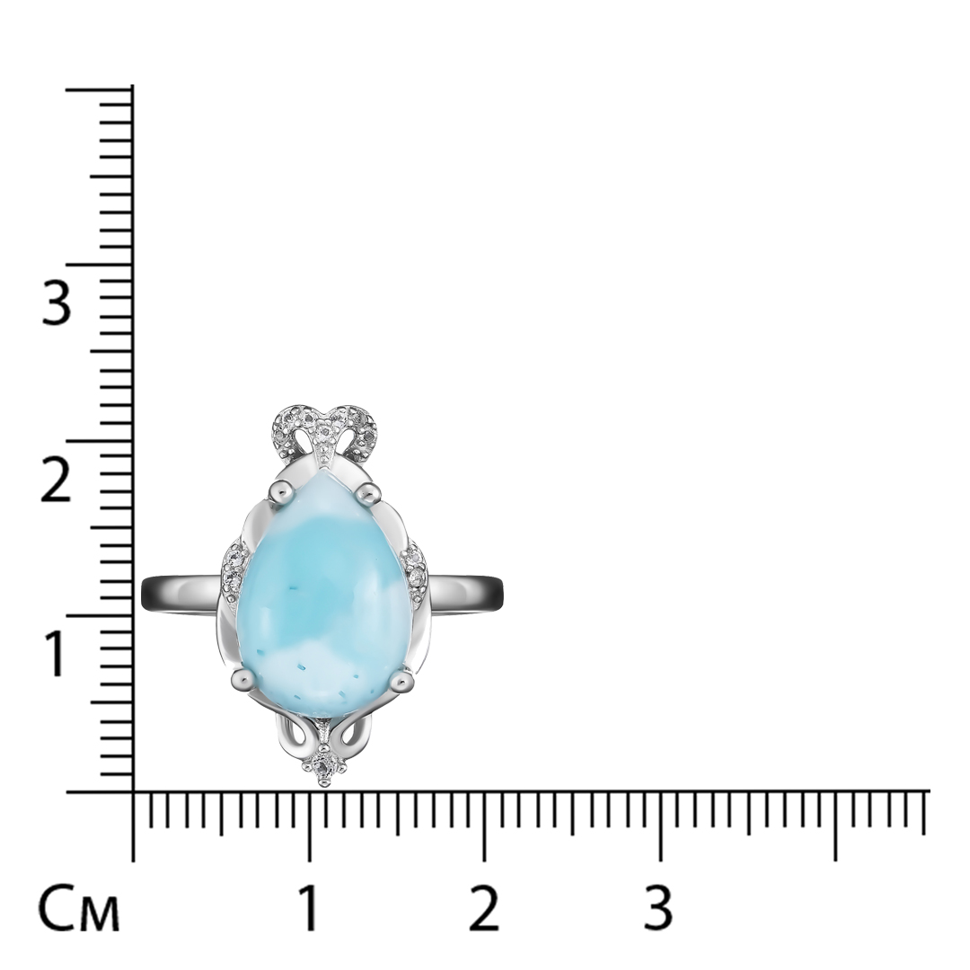 Серебряное кольцо 925 пробы; вставки 1 Ларимар 5,59 ct; 12 Топаз белый 0,09 ct;