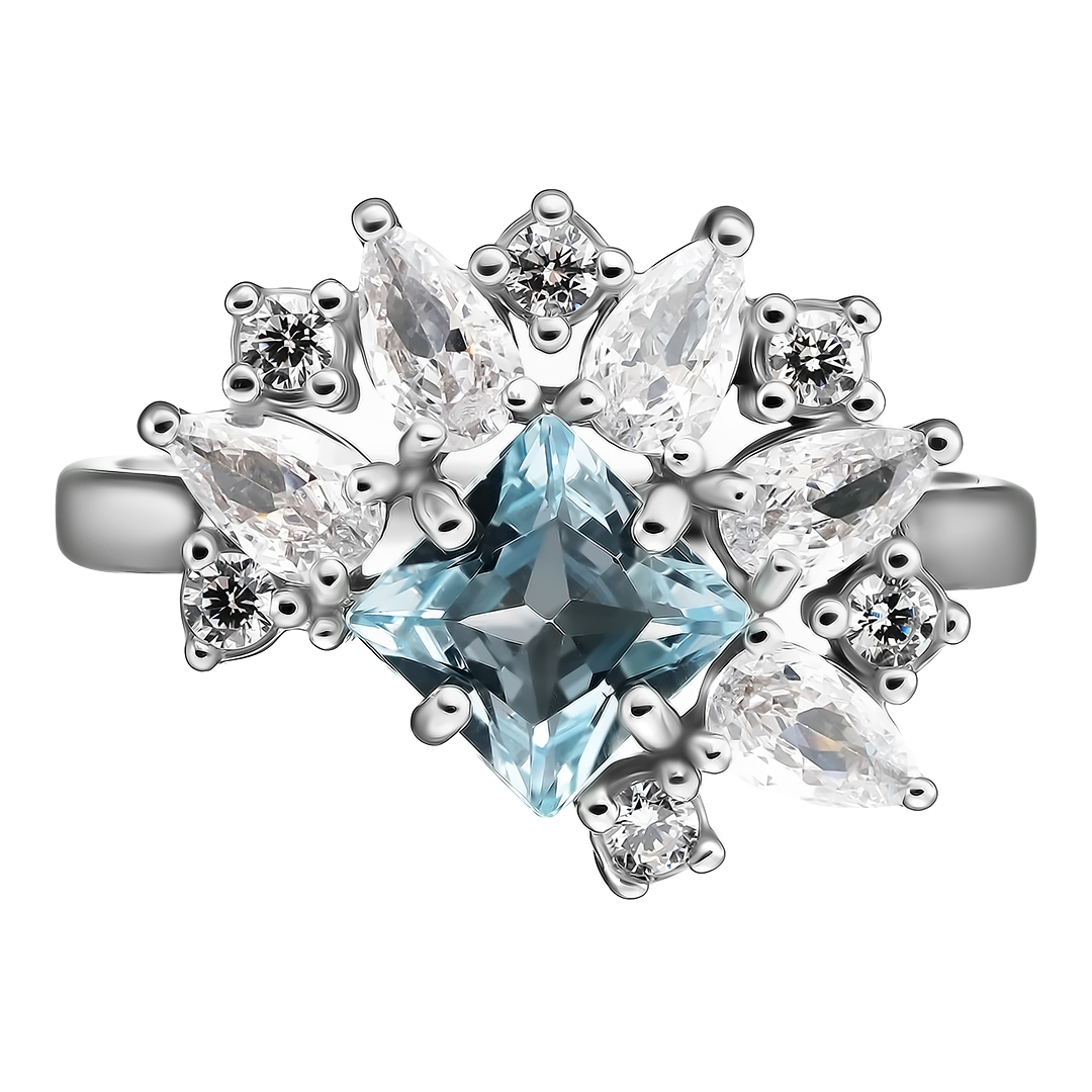 Серебряное кольцо 925 пробы; вставки 1 Топаз; 11 Фианит бесцв.;