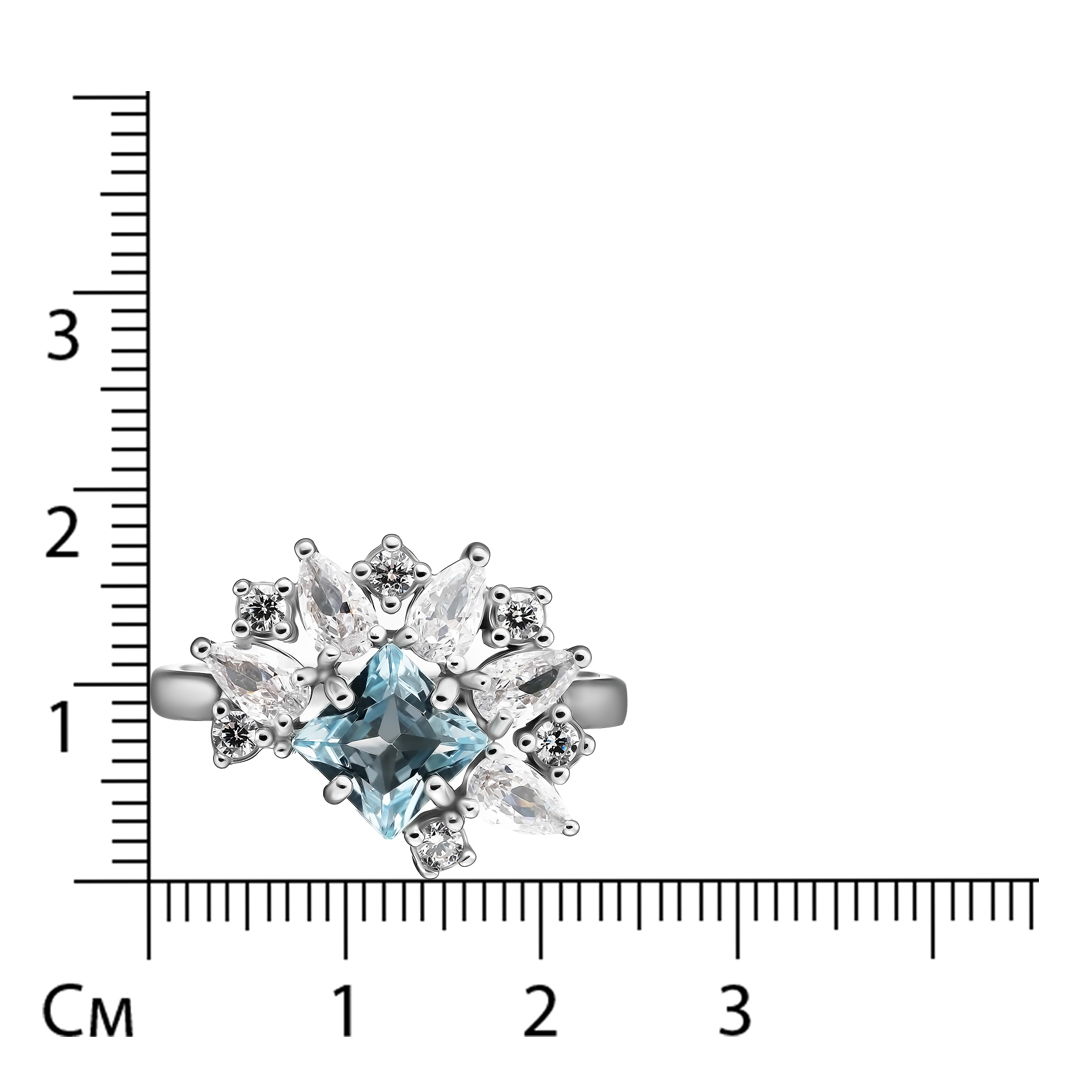 Серебряное кольцо 925 пробы; вставки 1 Топаз; 11 Фианит бесцв.;