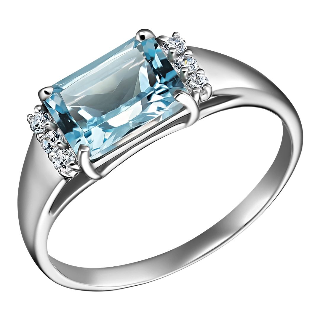 Серебряное кольцо 925 пробы; вставки 1 Топаз; 6 Фианит бесцв.;