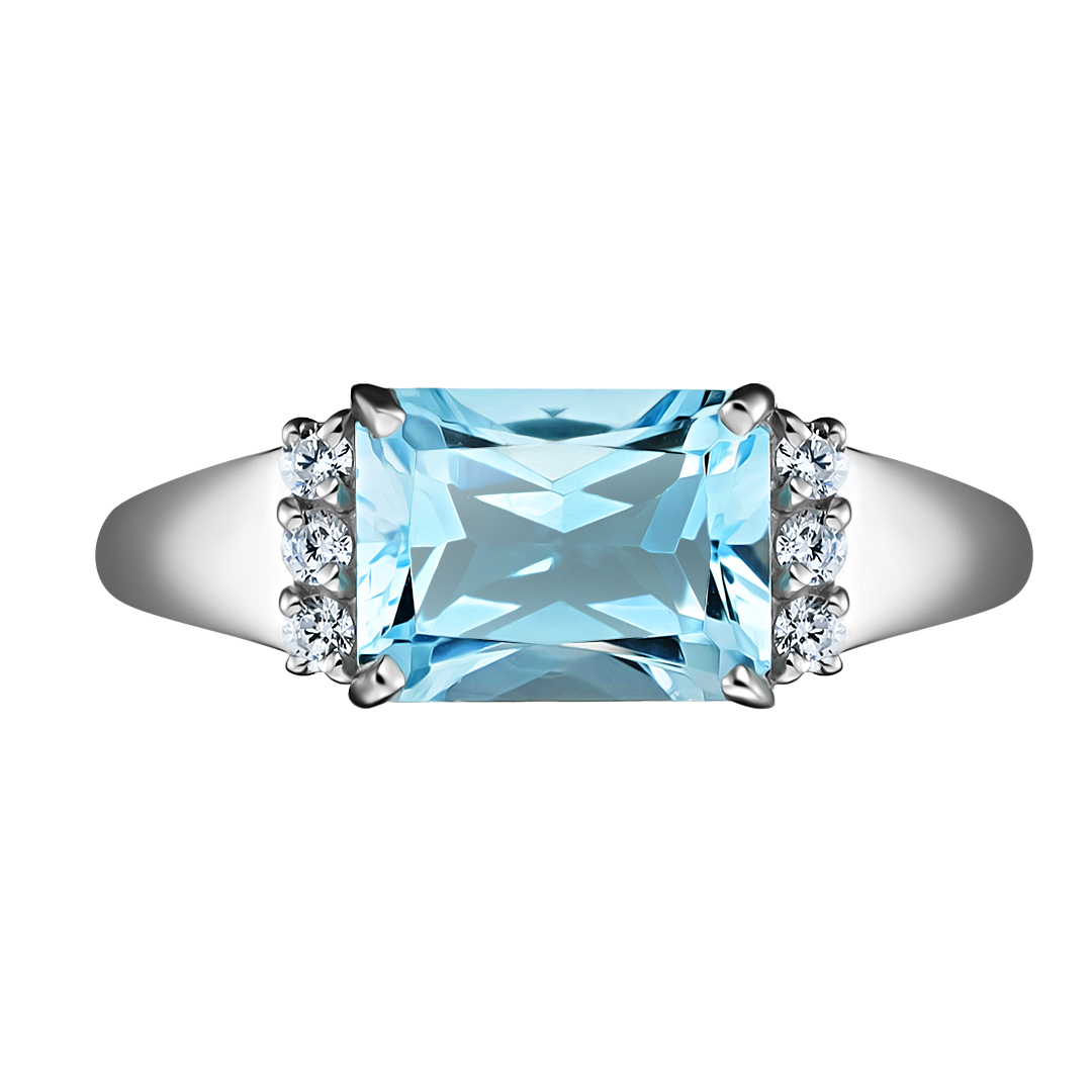 Серебряное кольцо 925 пробы; вставки 1 Топаз; 6 Фианит бесцв.;