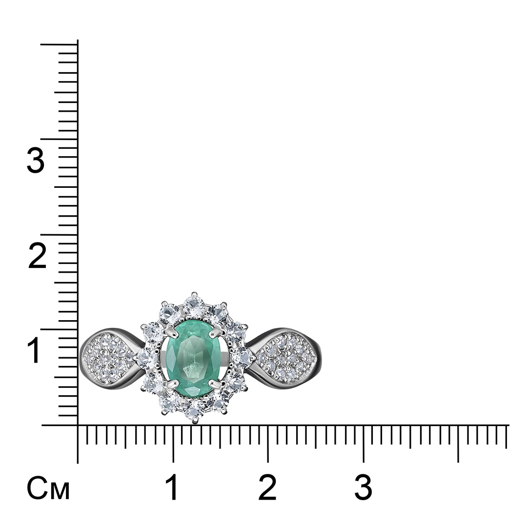 Серебряное кольцо 925 пробы; вставки 1 Изумруд нат. (О) 5/Г3 0,696; 36 Топаз белый;
