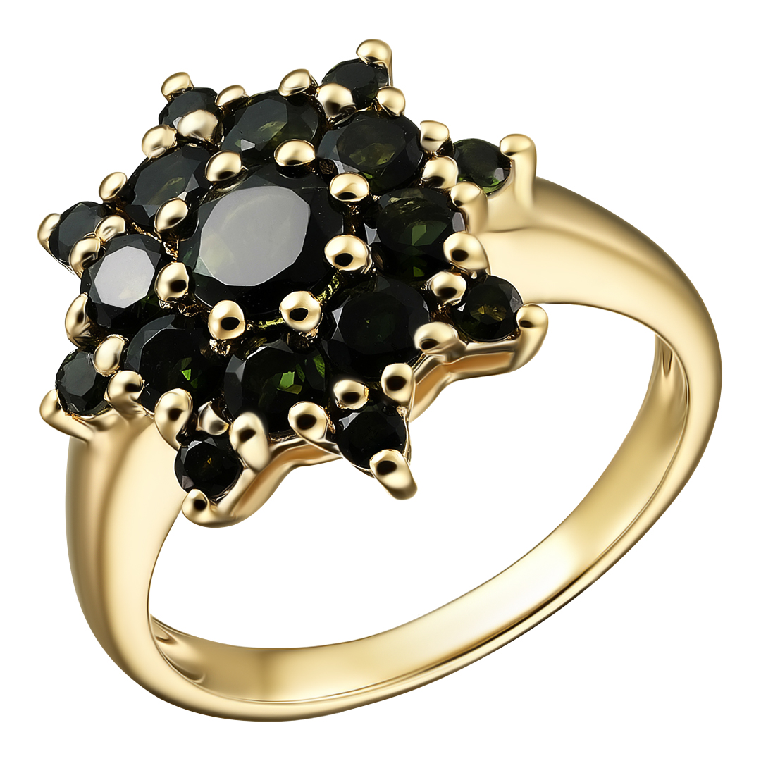 Серебряное кольцо 925 пробы; вставки 17 Турмалин зеленый 2,01 Ct;