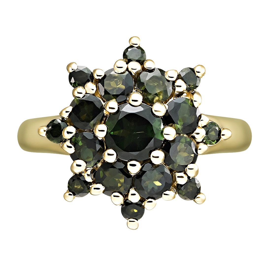Серебряное кольцо 925 пробы; вставки 17 Турмалин зеленый 2,01 Ct;