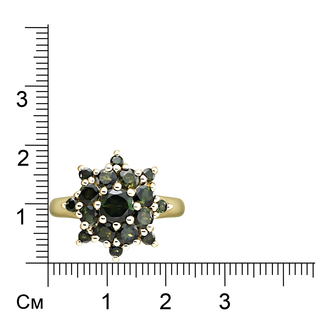 Серебряное кольцо 925 пробы; вставки 17 Турмалин зеленый 2,01 Ct;
