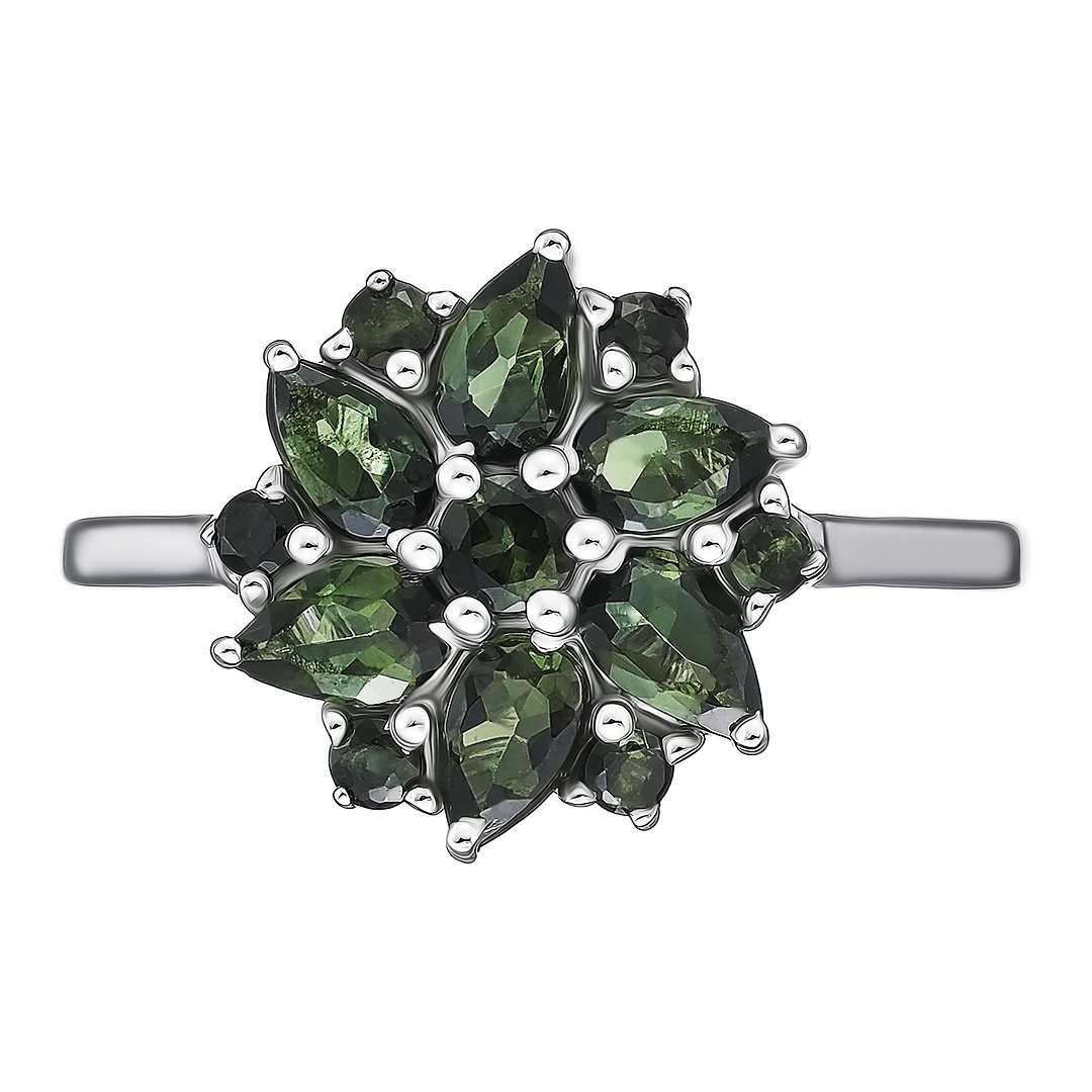 Серебряное кольцо 925 пробы; вставки 13 Турмалин зеленый 1,66 Ct;