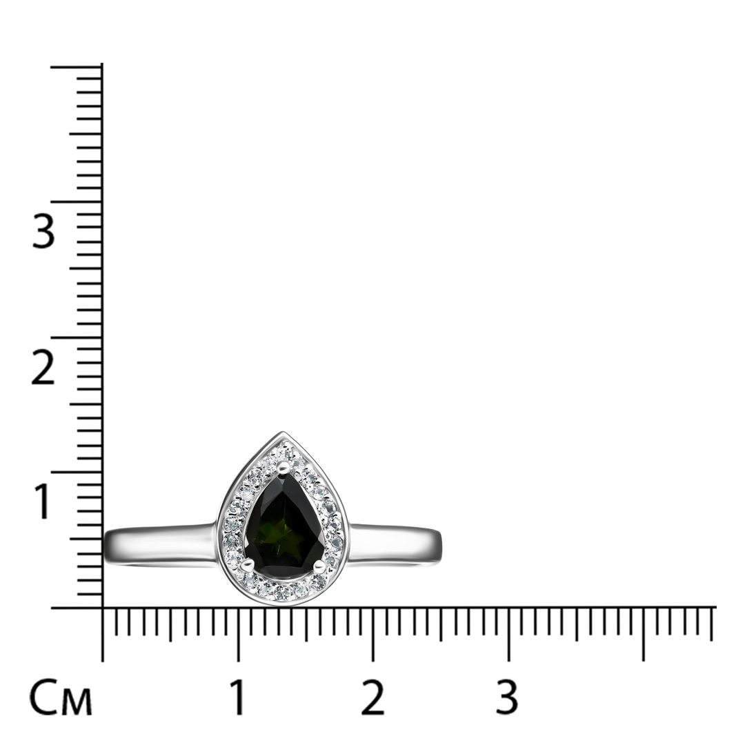 Серебряное кольцо 925 пробы; вставки 1 Турмалин зеленый 0,72 ct; 20 Топаз белый 0,10 ct;