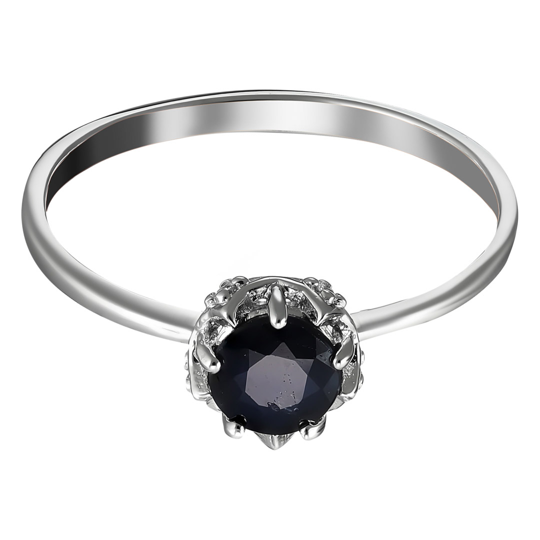 Серебряное кольцо 925 пробы; вставки 1 Сапфир U/2 0,13 ct; 5 Куб.Цирконий бесцв. 0,06 ct ;
