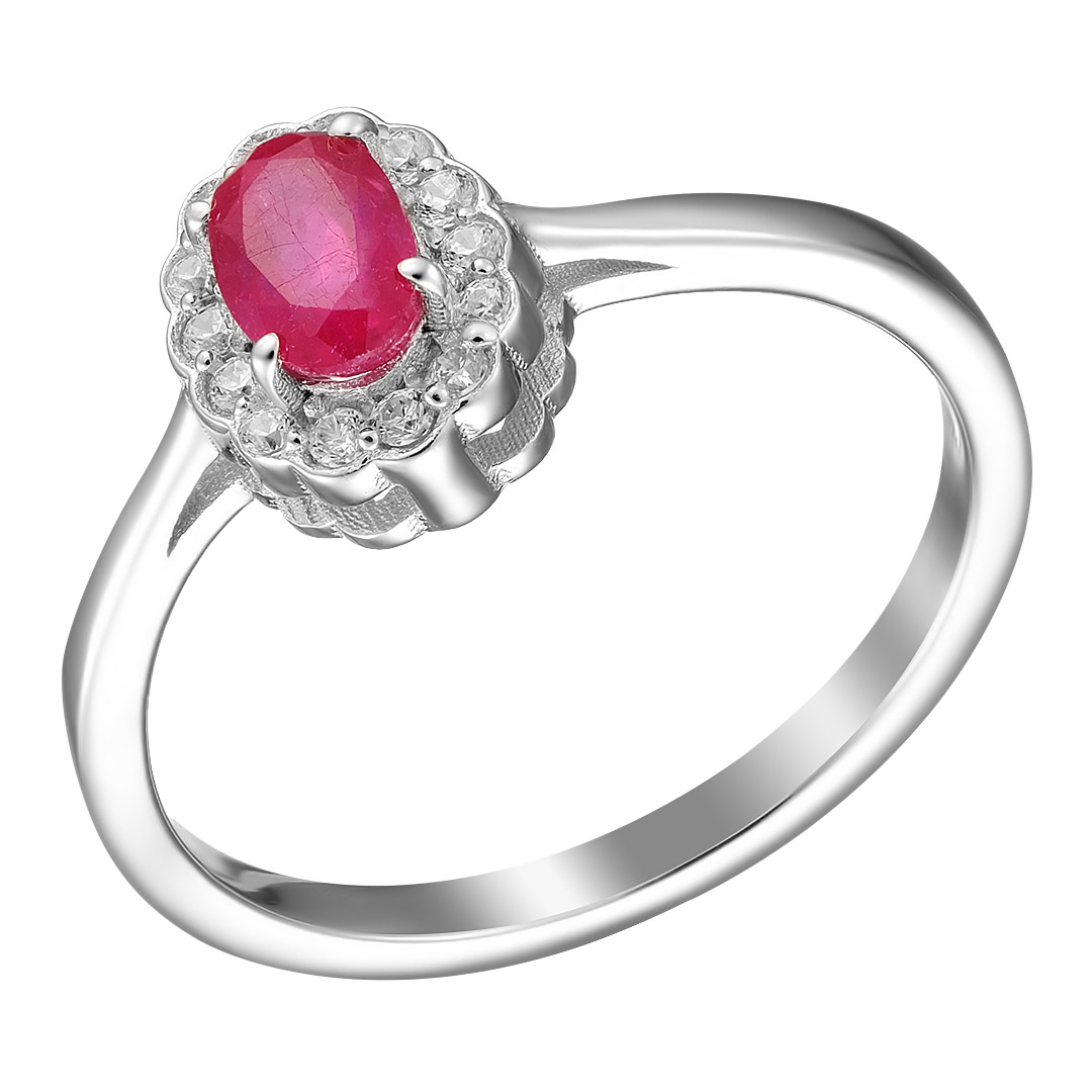 Серебряное кольцо 925 пробы; вставки 1 Рубин 0,7ct F/2; 14 Куб. Цирконий бесцв.;