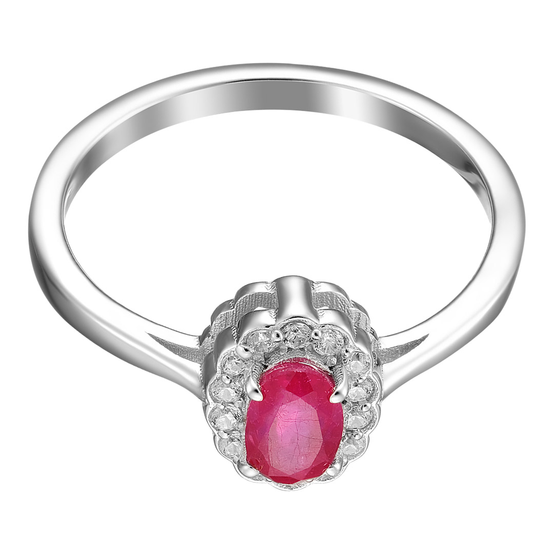 Серебряное кольцо 925 пробы; вставки 1 Рубин 0,7ct F/2; 14 Куб. Цирконий бесцв.;
