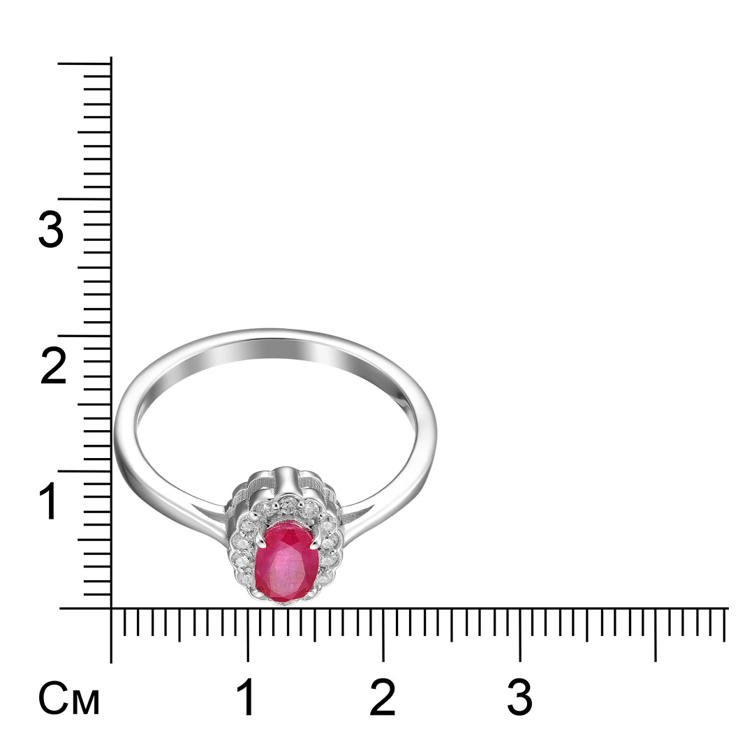 Серебряное кольцо 925 пробы; вставки 1 Рубин 0,7ct F/2; 14 Куб. Цирконий бесцв.;