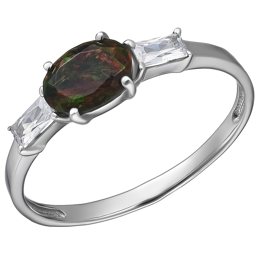 Серебряное кольцо 925 пробы; вставки 1 Опал; 2 Фианит бесцв.;
