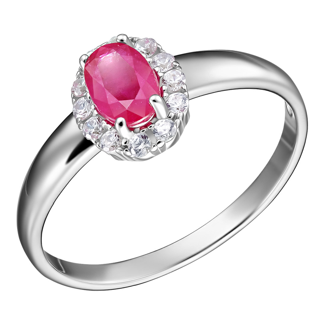 Серебряное кольцо 925 пробы; вставки 1 Рубин F/2А 0,68; 12 Фианит бесцв.;
