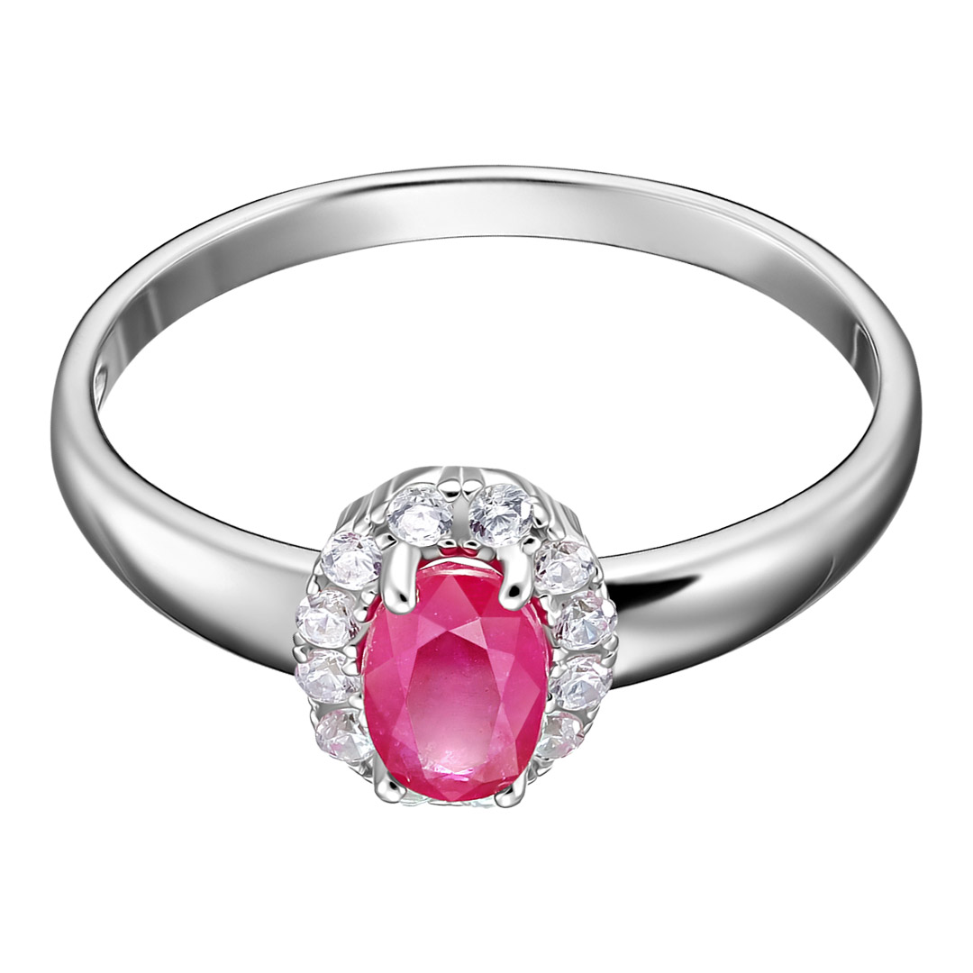 Серебряное кольцо 925 пробы; вставки 1 Рубин F/2А 0,68; 12 Фианит бесцв.;