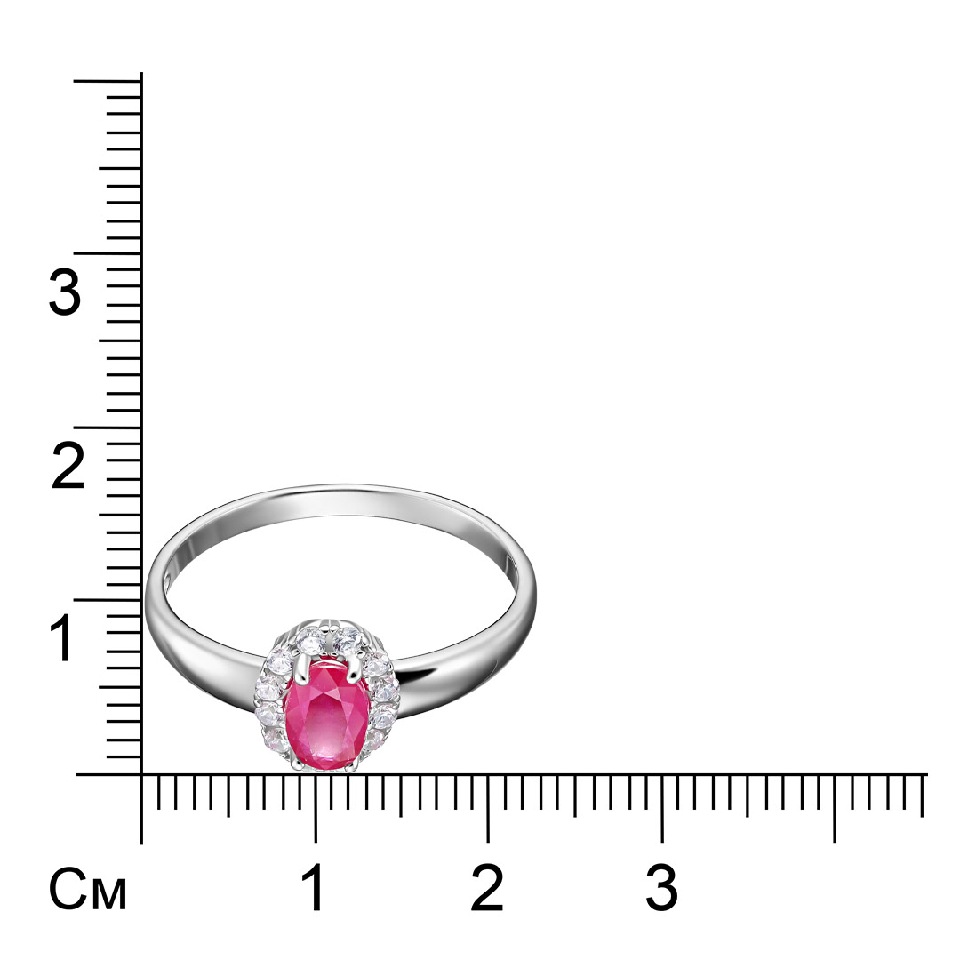 Серебряное кольцо 925 пробы; вставки 1 Рубин F/2А 0,68; 12 Фианит бесцв.;