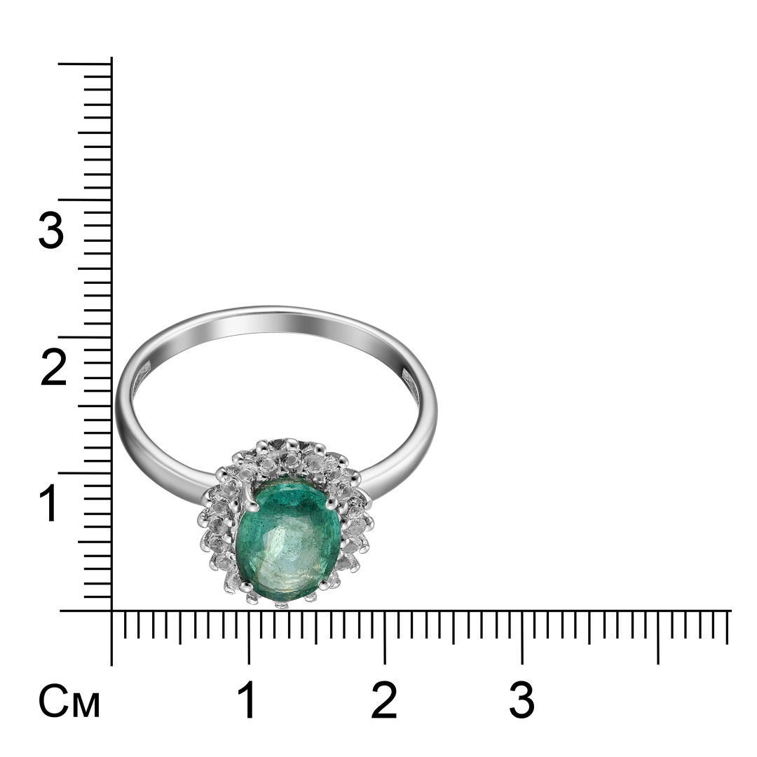 Серебряное кольцо 925 пробы; вставки 1 Изумруд 1,8ct F4/Г3; 20 Топаз белый 0,25ct;