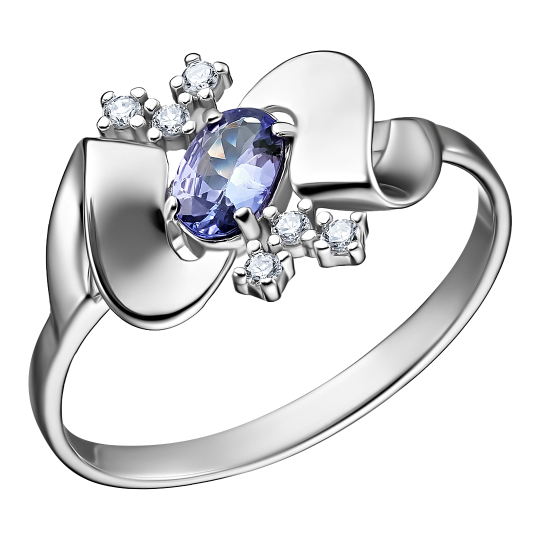 Серебряное кольцо 925 пробы; вставки 1 Танзанит; 6 Фианит бесцв.;