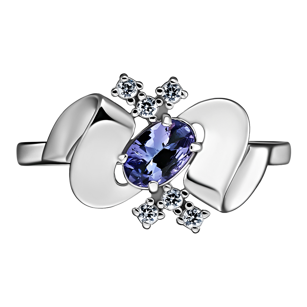 Серебряное кольцо 925 пробы; вставки 1 Танзанит; 6 Фианит бесцв.;