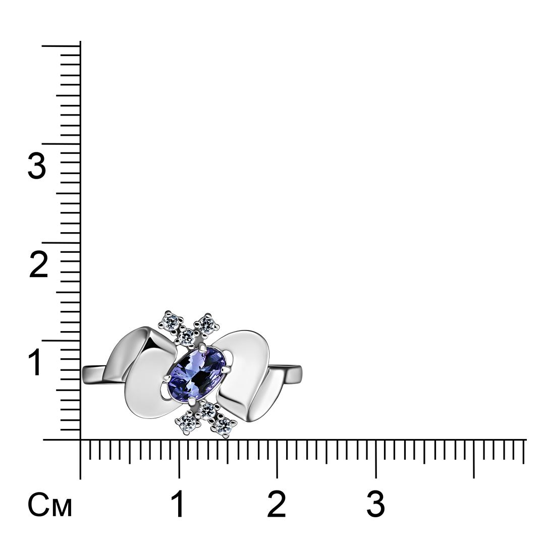 Серебряное кольцо 925 пробы; вставки 1 Танзанит; 6 Фианит бесцв.;
