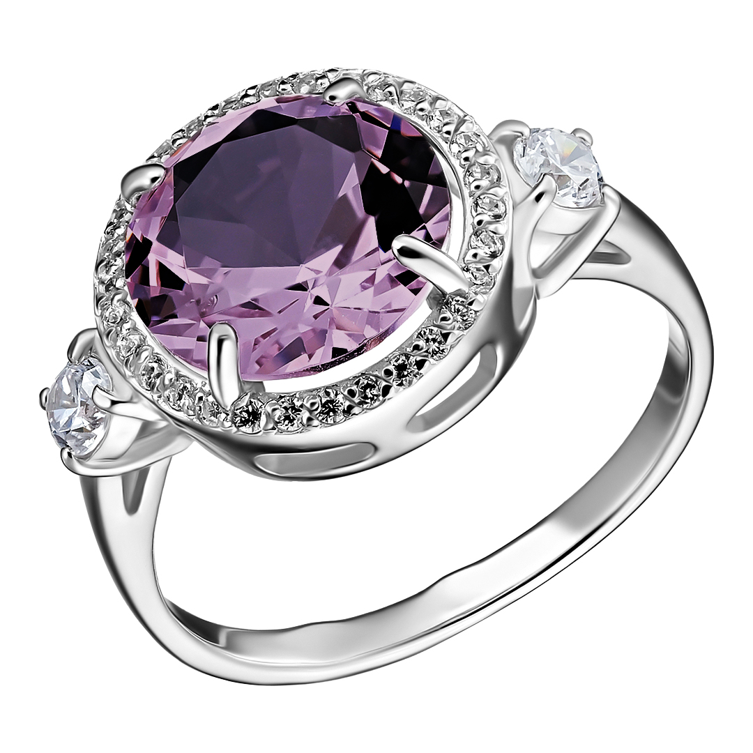 Серебряное кольцо 925 пробы; вставки 1 Кварц иск.; Россыпь Фианит бесцв.;