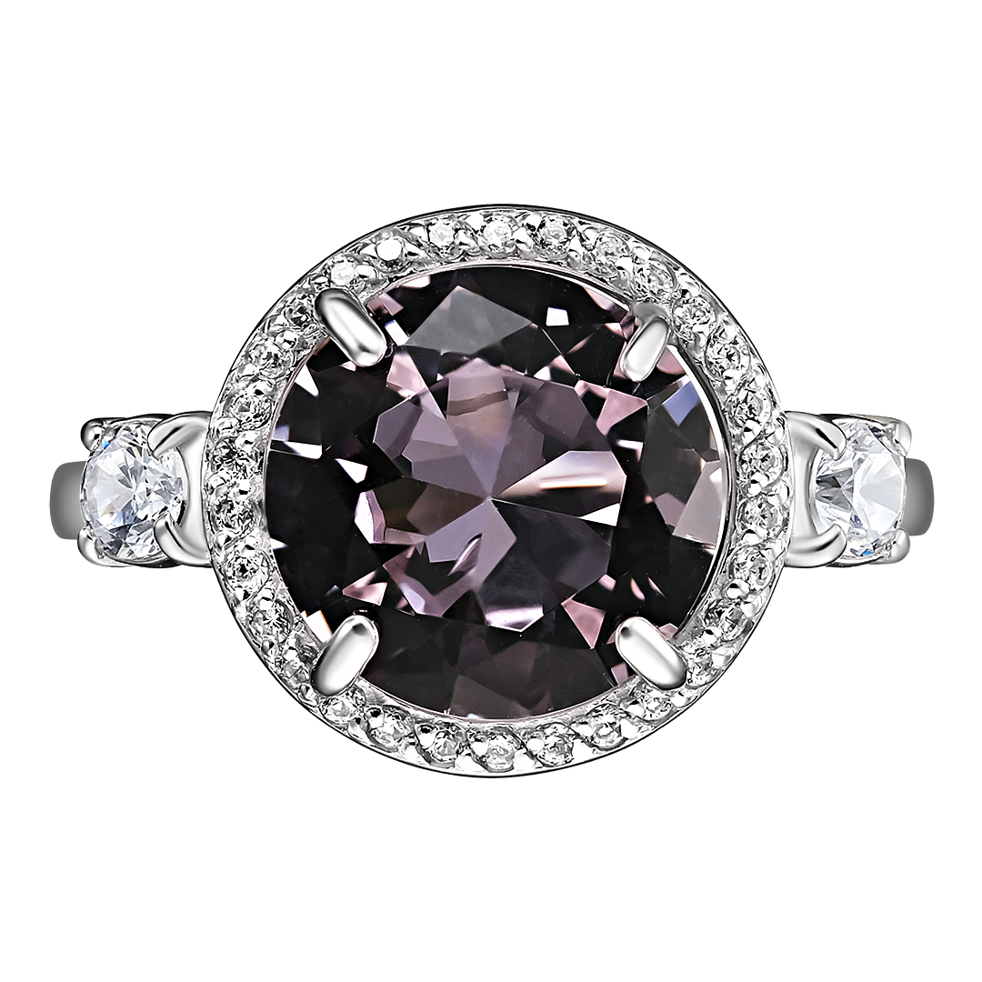Серебряное кольцо 925 пробы; вставки 1 Кварц иск.; Россыпь Фианит бесцв.;