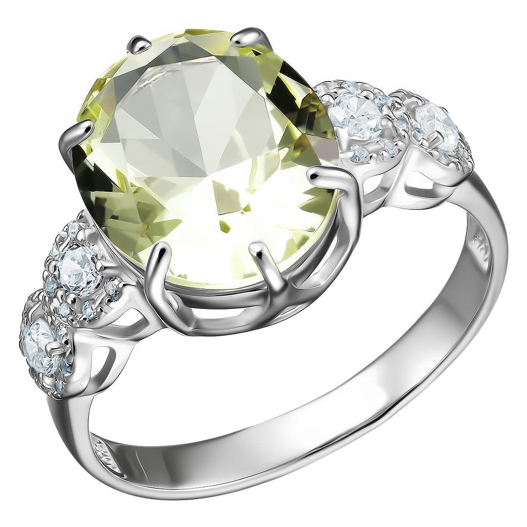 Серебряное кольцо 925 пробы; вставки 1 Кварц иск.; Россыпь Фианит бесцв.;