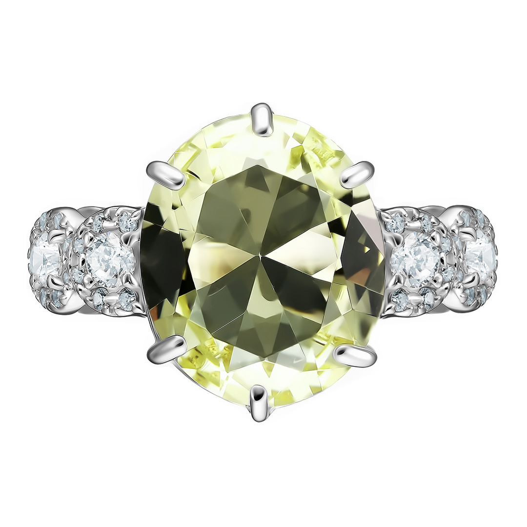 Серебряное кольцо 925 пробы; вставки 1 Кварц иск.; Россыпь Фианит бесцв.;