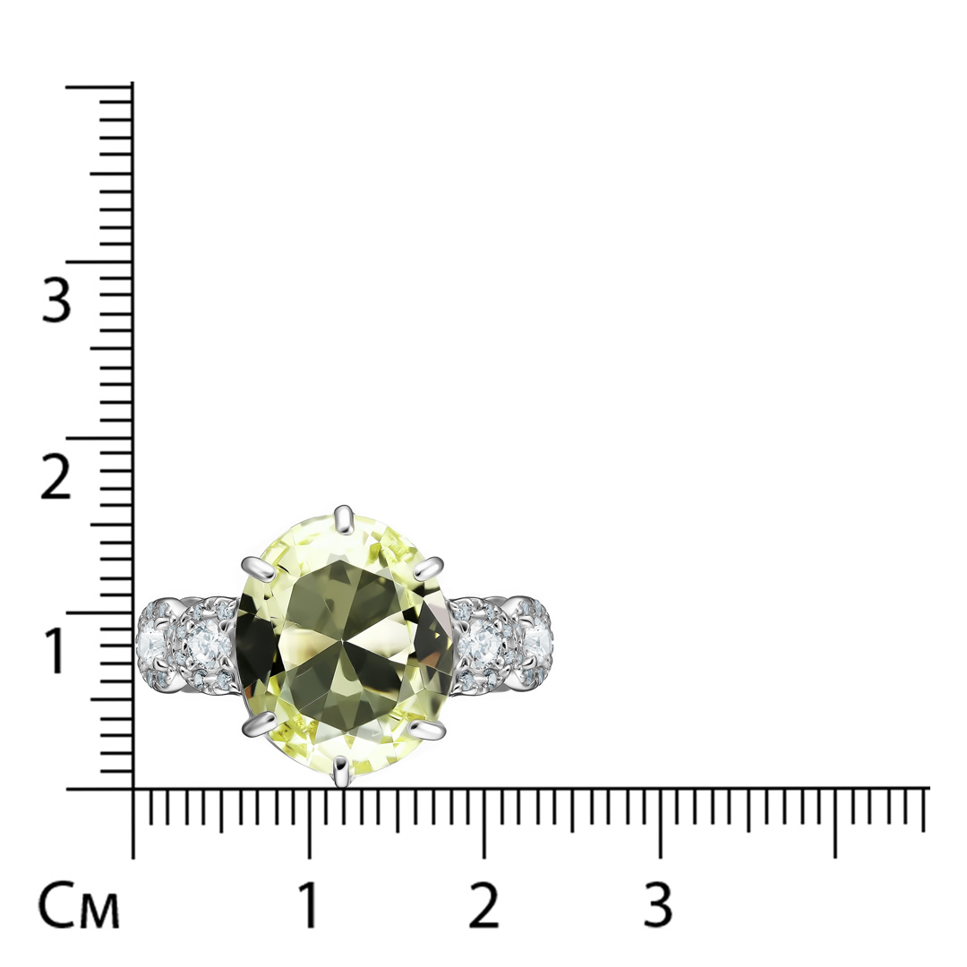 Серебряное кольцо 925 пробы; вставки 1 Кварц иск.; Россыпь Фианит бесцв.;