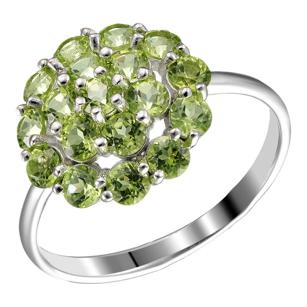 Серебряное кольцо 925 пробы; вставки 18 Хризолит;