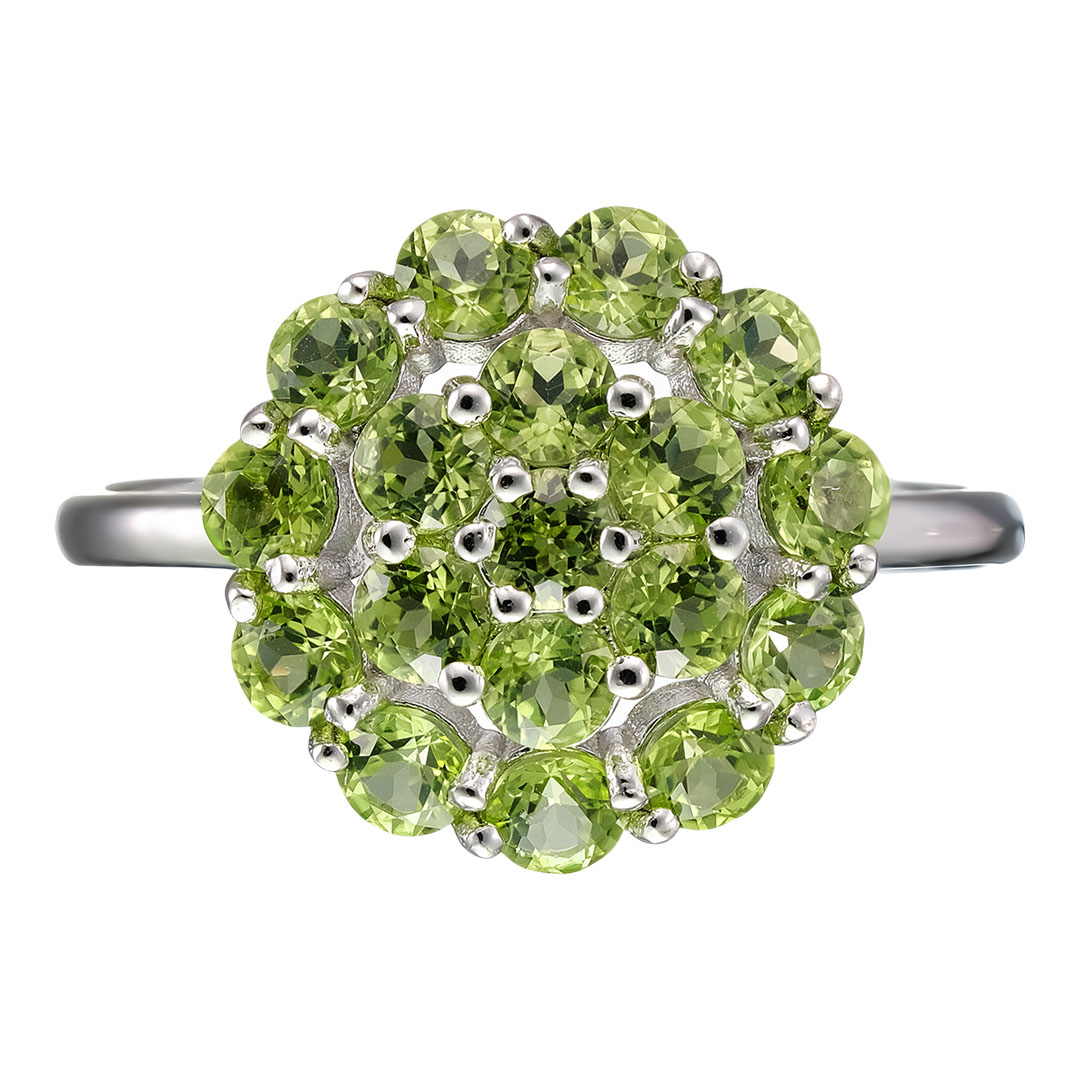 Серебряное кольцо 925 пробы; вставки 18 Хризолит;